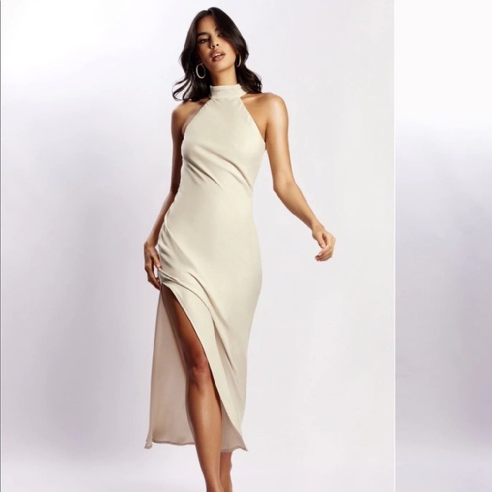 Meshki Claire Taupe High Neck Dress